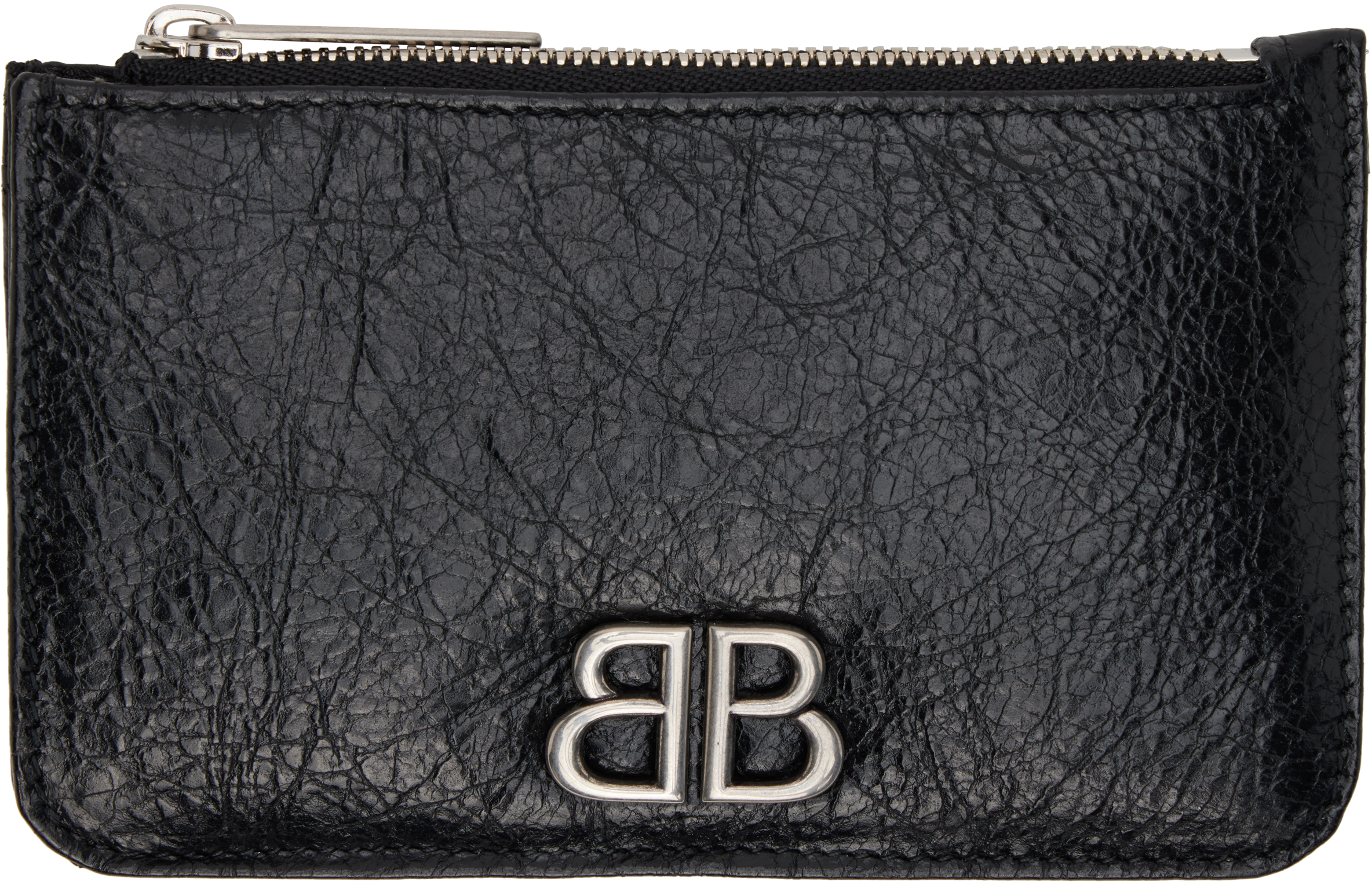 Shop Balenciaga Black Monaco Long Coin & Card Holder In 1000 Black