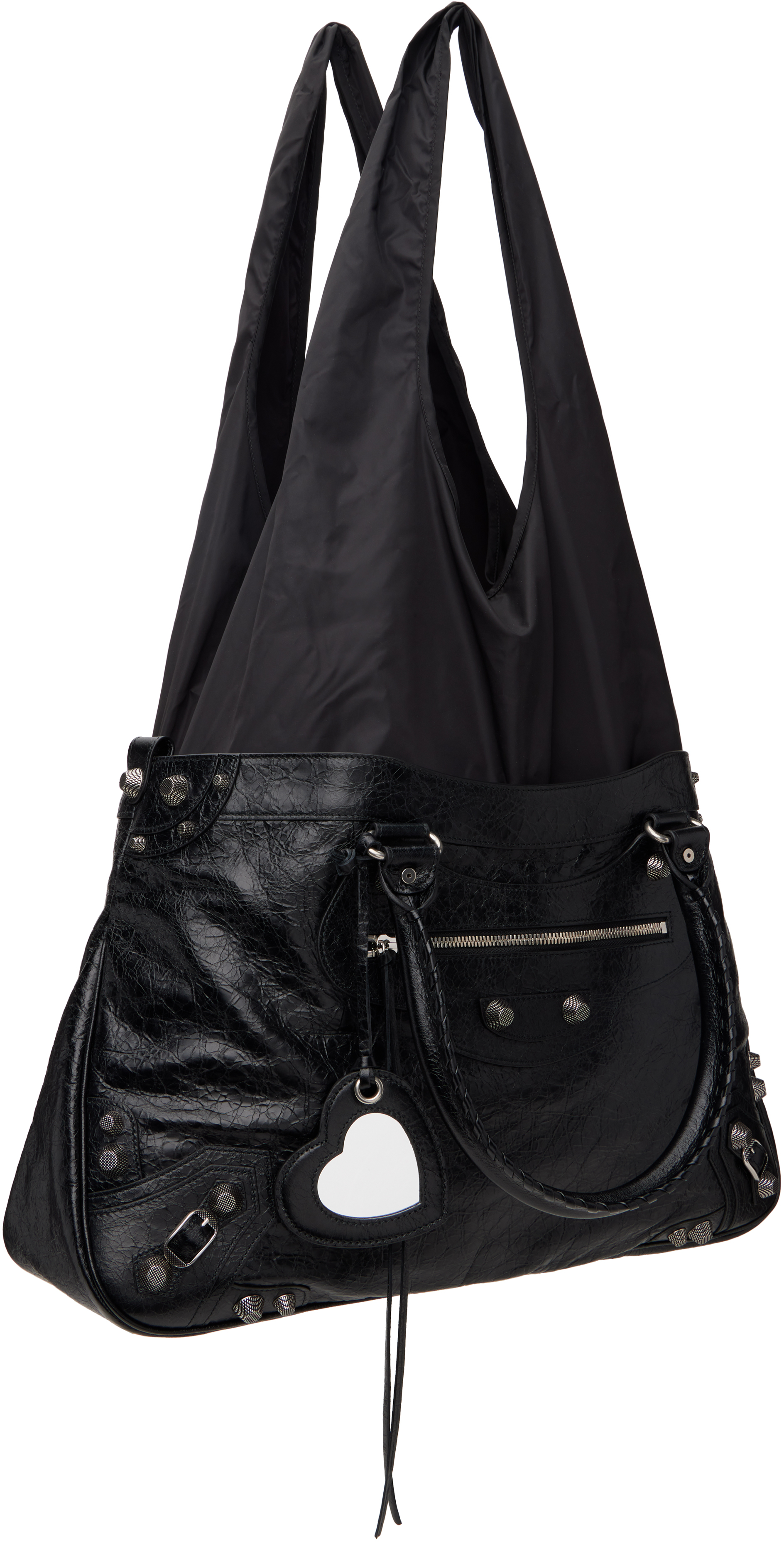 Balenciaga Green Leather Shoulder Handbag With Magnetic Closure And Metal Details In 1060 Black/black