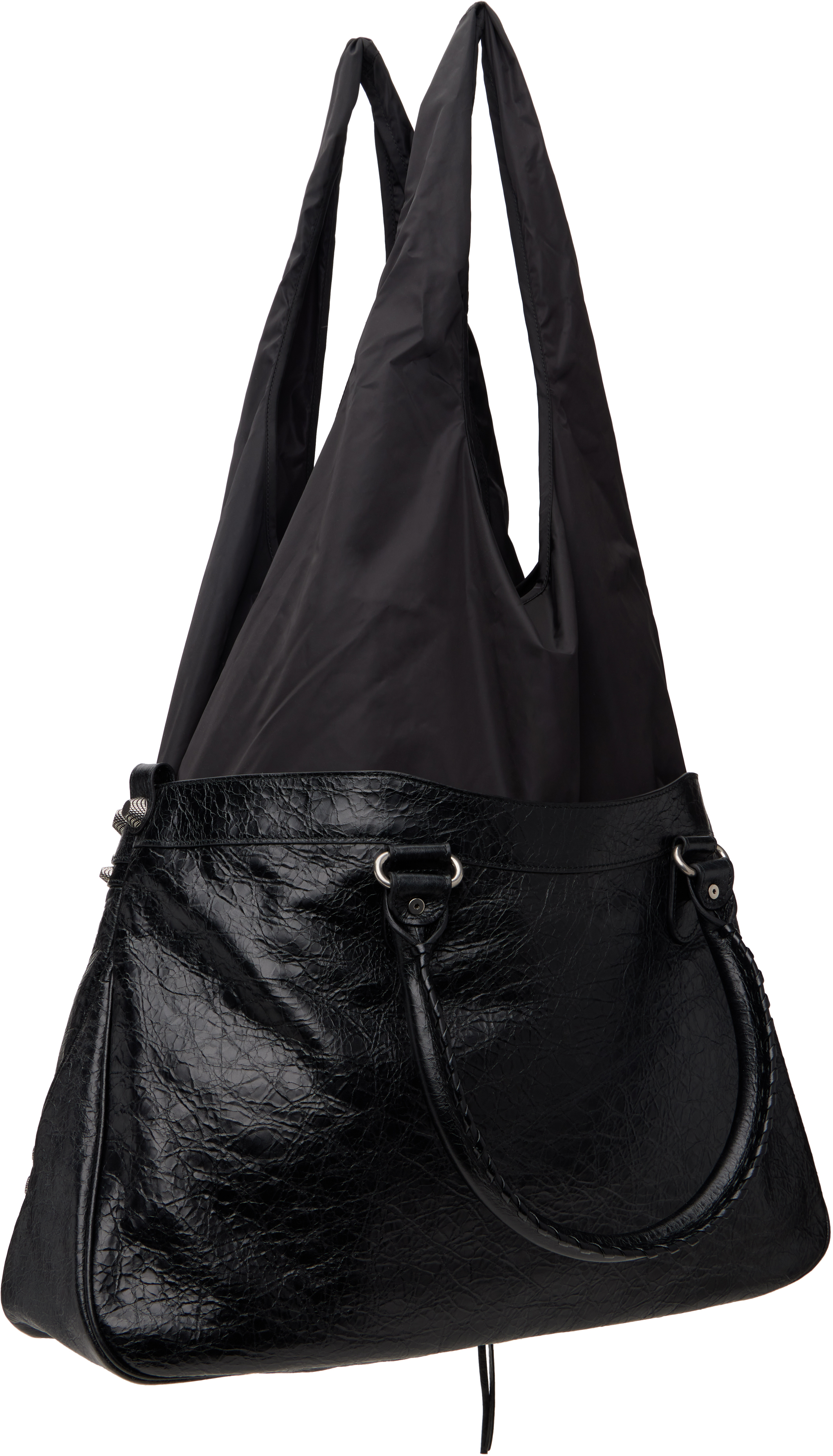 Balenciaga Green Leather Shoulder Handbag With Magnetic Closure And Metal Details In 1060 Black/black
