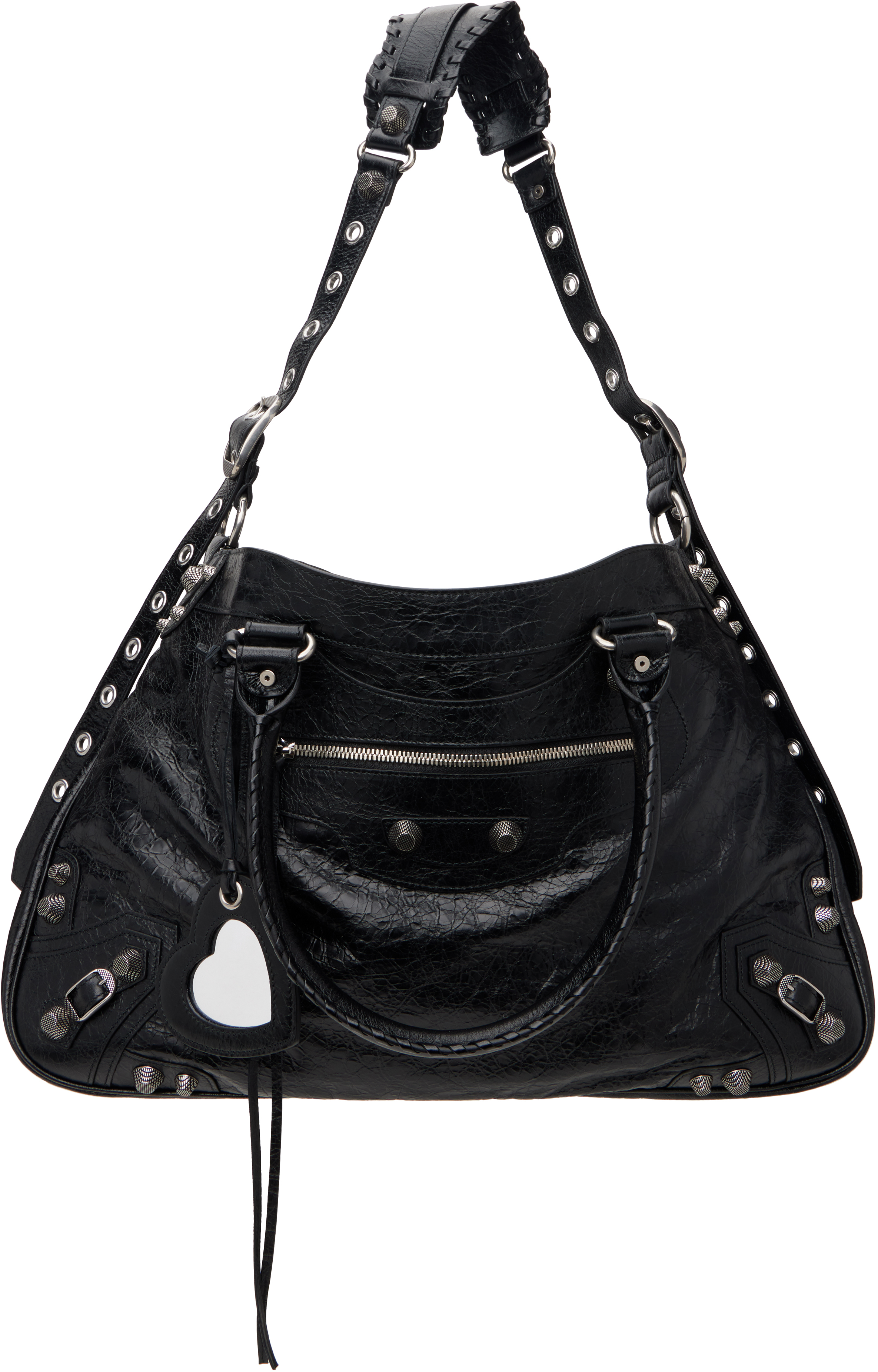 Balenciaga Green Leather Shoulder Handbag With Magnetic Closure And Metal Details In 1060 Black/black