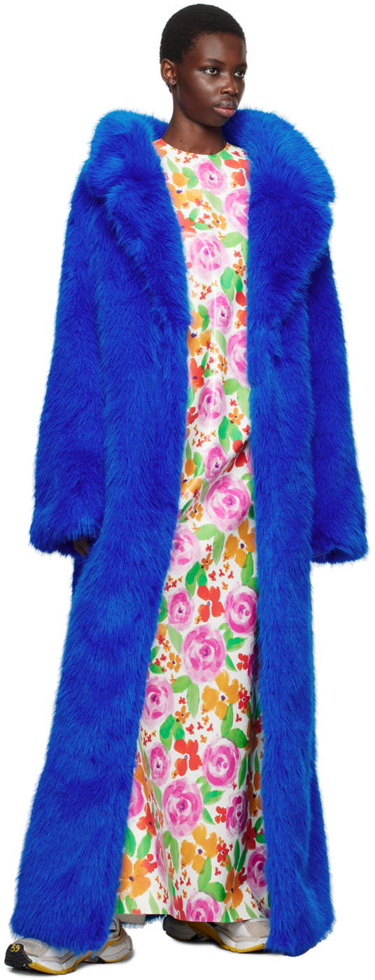Balenciaga Blue Notched Faux-Fur Coat Smart Closet