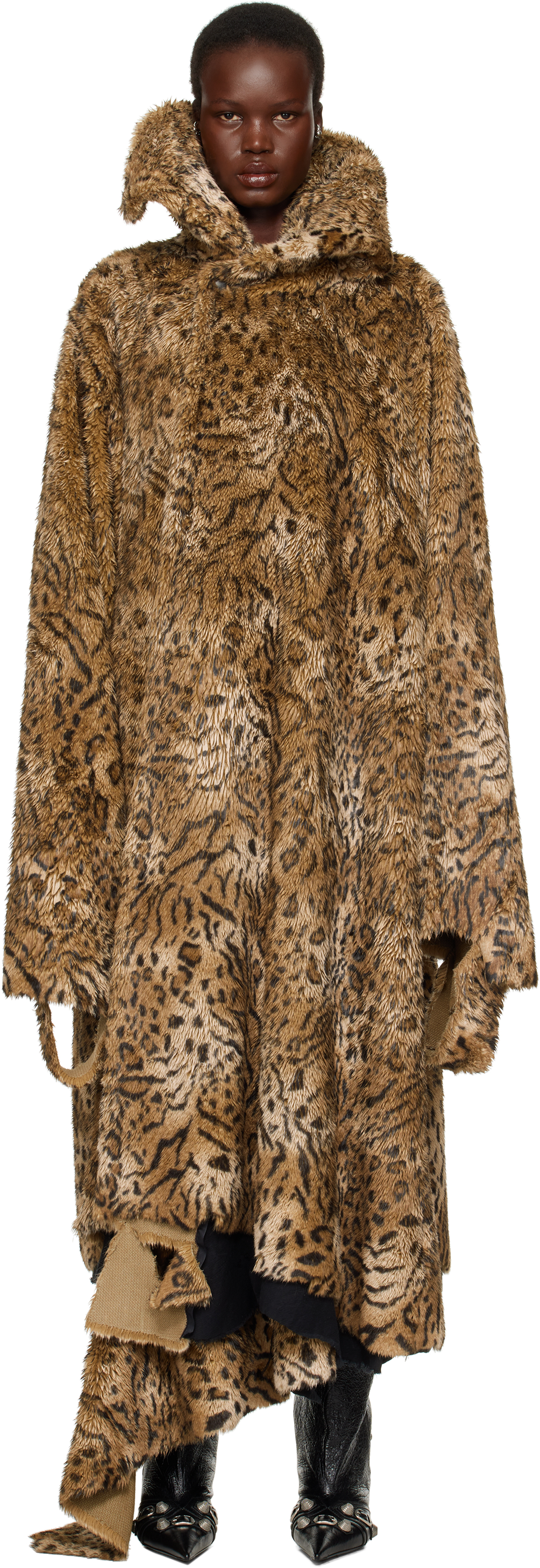 Brown & Black Leopard Faux-Fur Coat