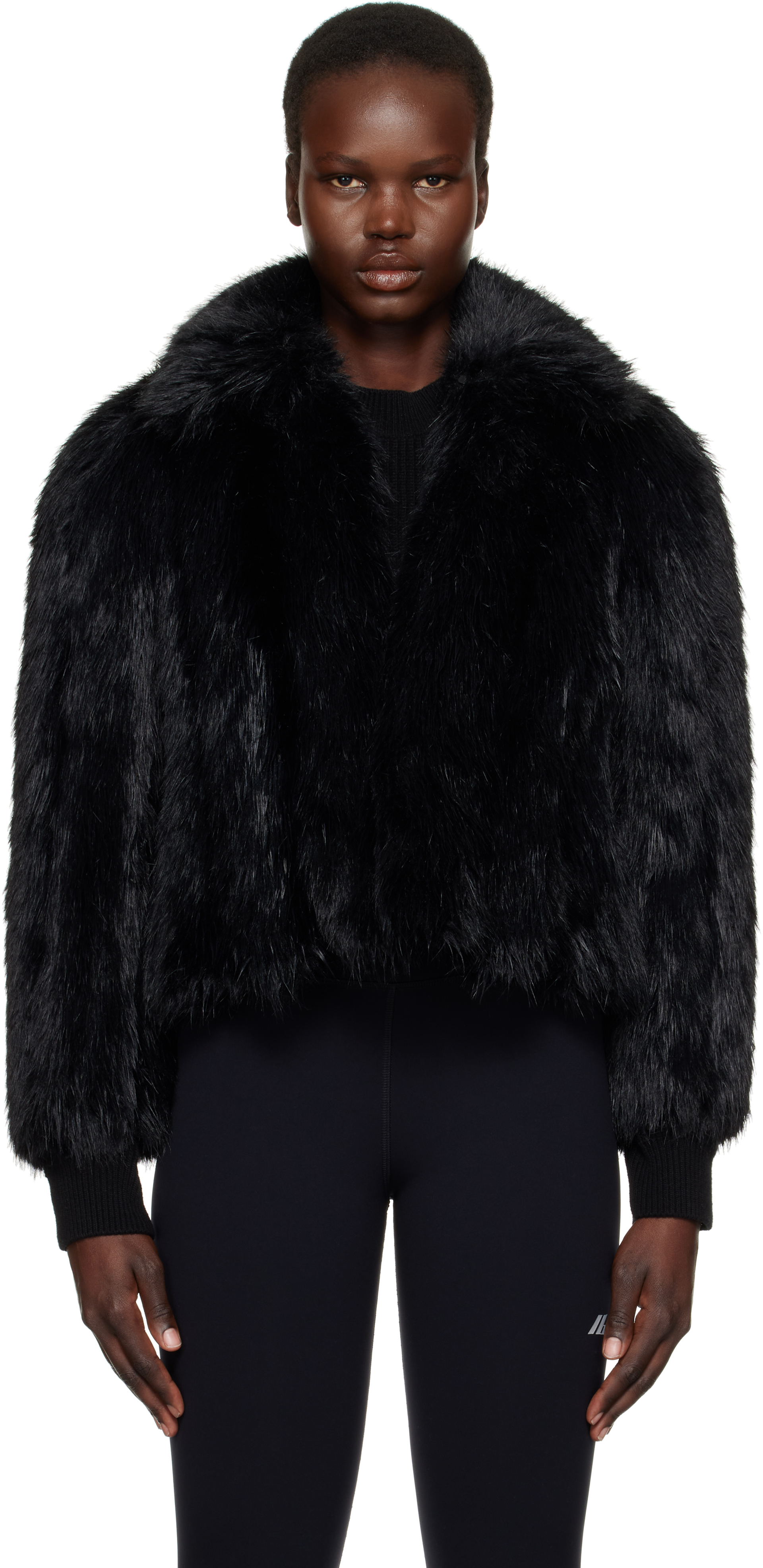 Black Shrunk Faux-Fur Jacket