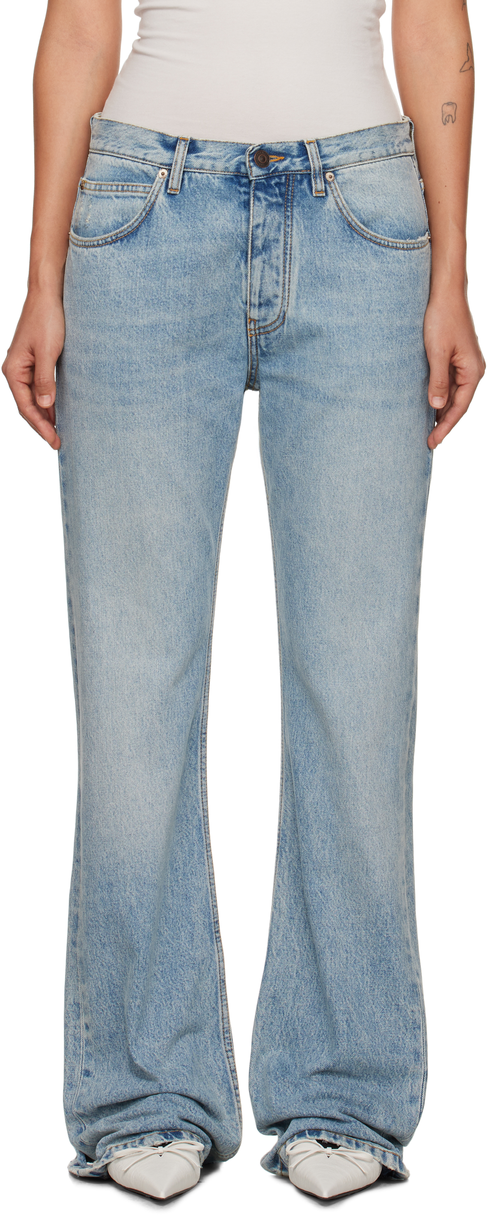 Blue Low Waist Straight Jeans