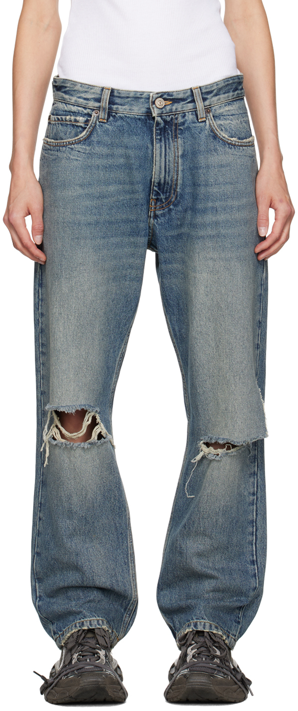 Shop Balenciaga Blue Cinch Jeans In 4245 Sunbleached Blu