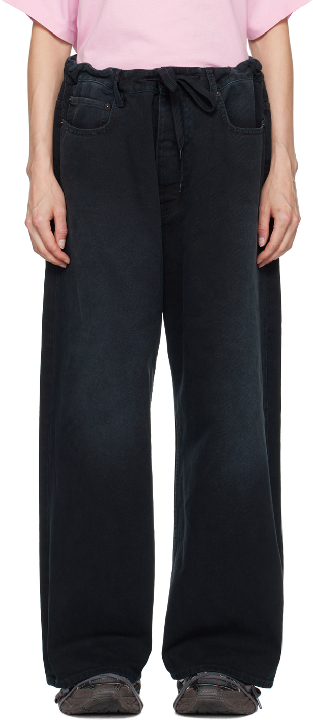 Shop Balenciaga Navy Oversized Baggy Jeans In 1672 Sunbleached Blk