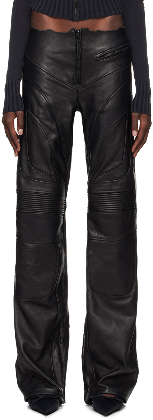 Black Low Waist Biker Leather Pants