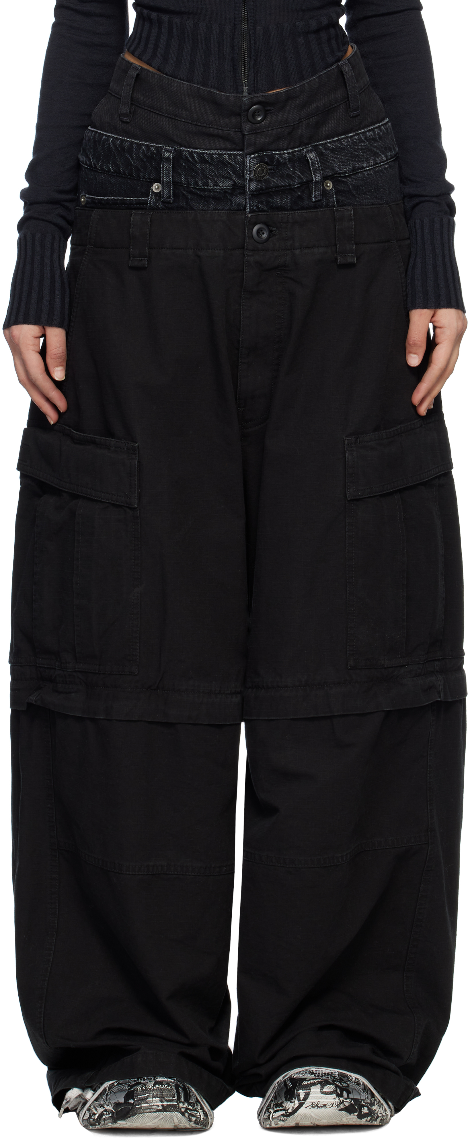 Black Triple Layered Cargo Pants