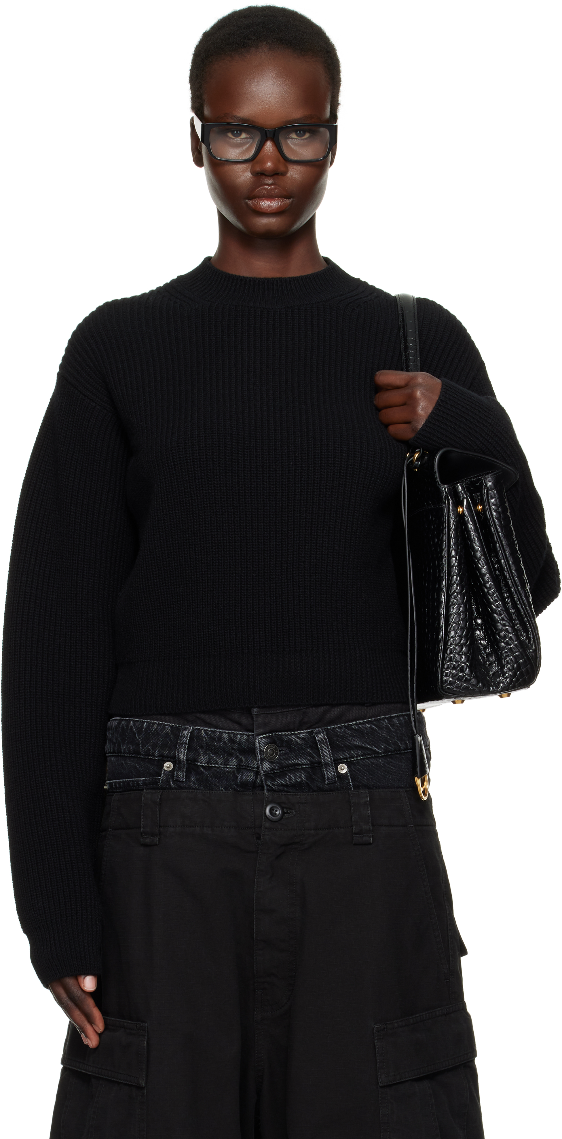 Black Cropped Wool Sweater