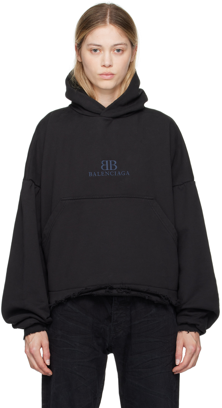 Shop Balenciaga Black Distressed Hoodie In 1083 Black