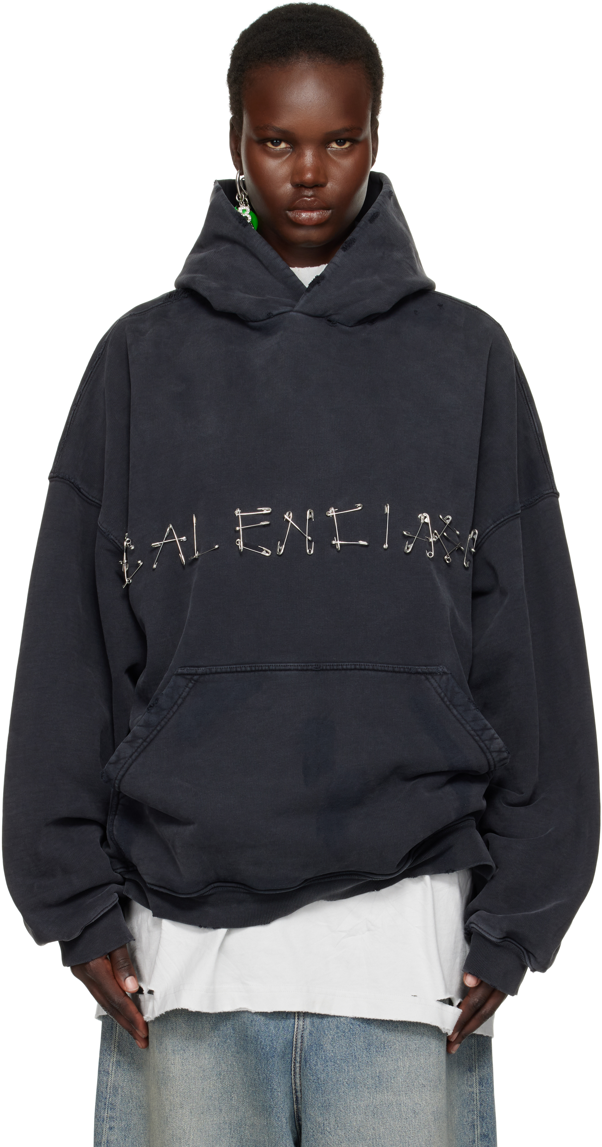 Black Safety Pin Logo Hoodie