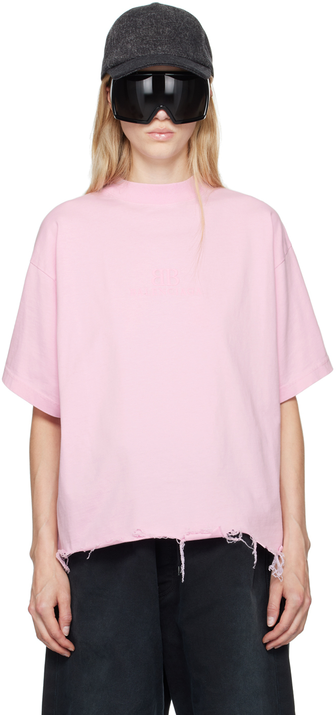 Shop Balenciaga Pink 'bb' Classic T-shirt In 5708 Light Pink