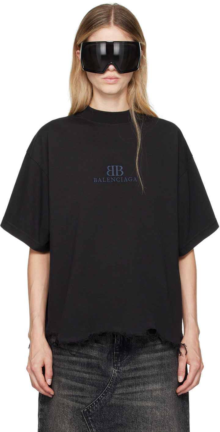 Shop Balenciaga Black 'bb' Classic T-shirt In 1083 Black