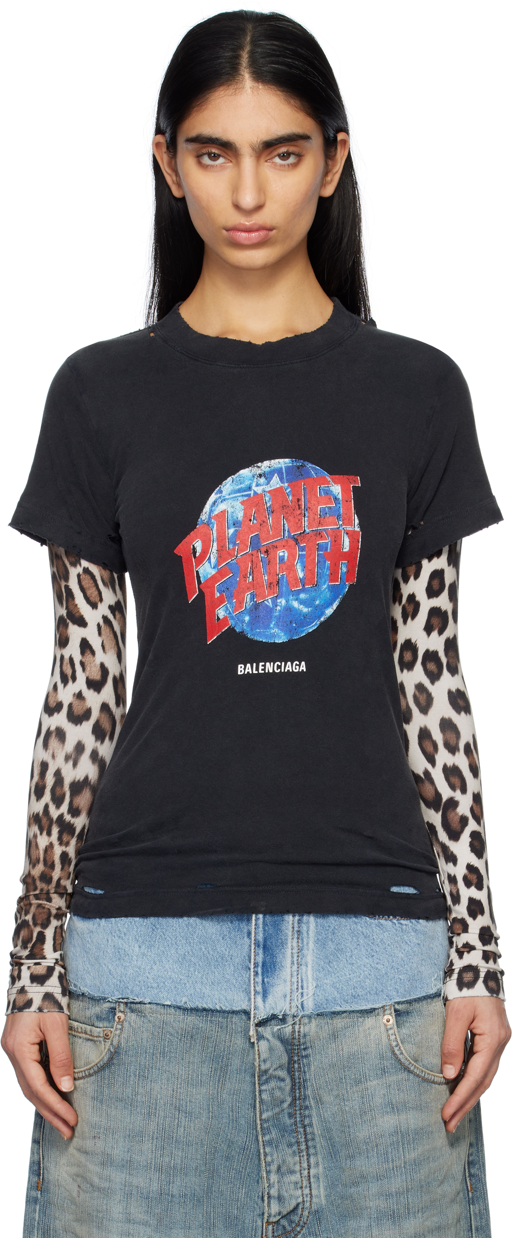 Black 'Planet Earth' Double Sleeve T-shirt