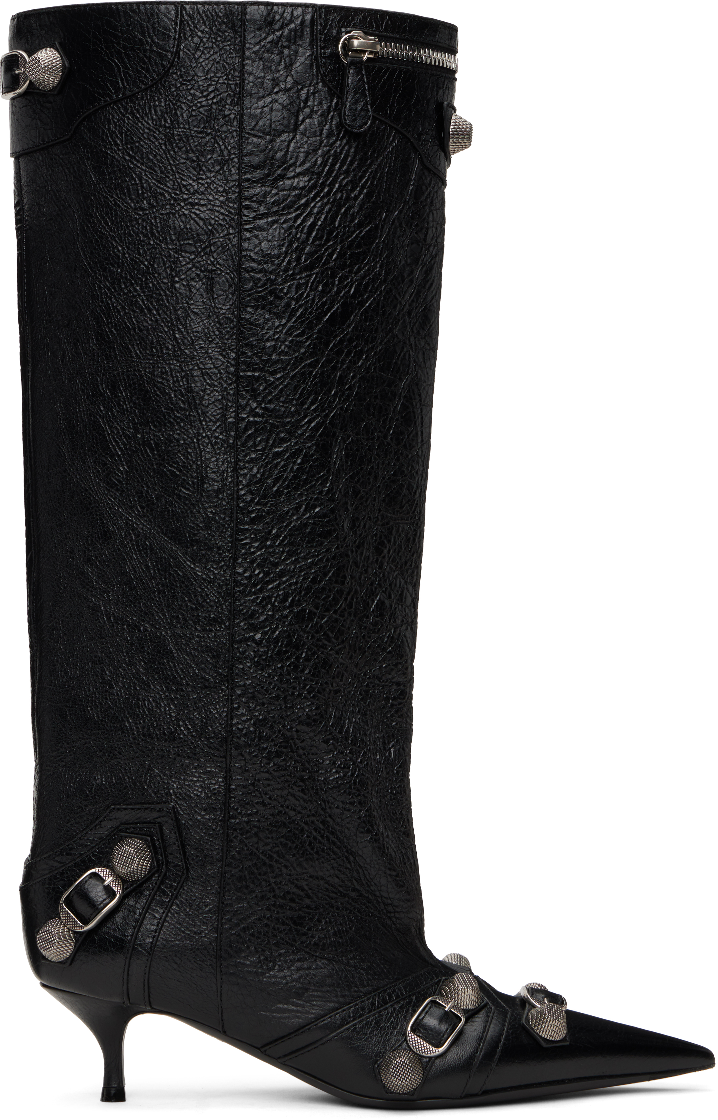 ロングブーツ BALENCIAGA CAGOLE LONG BOOT IN BLACK ARENA LAMBSKIN Balenciaga Cagole Lambskin Buckle Zip Knee Boots - Bergdorf