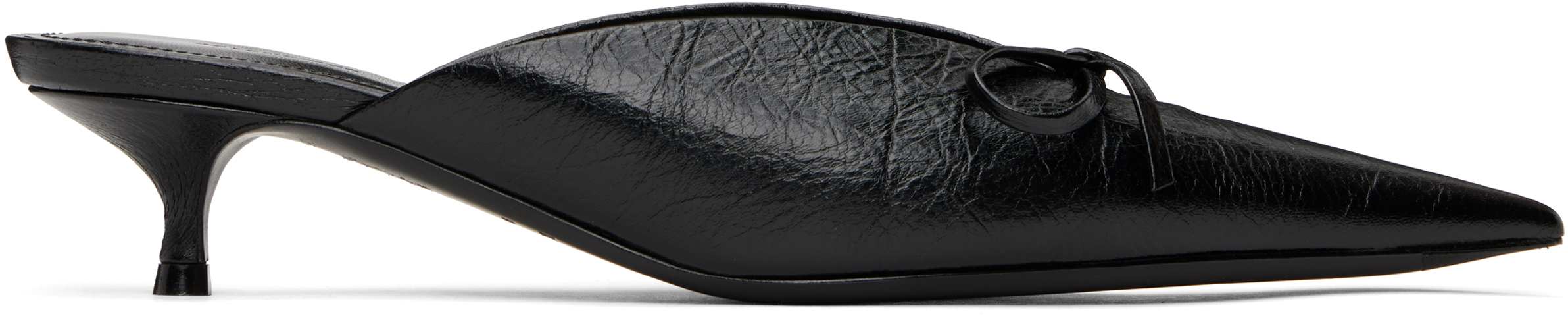 【BALENCIAGA】ミュールナイフボウレザー40mm Balenciaga: ブラック Knife Bow 40mm ミュール | SSENSE 日本