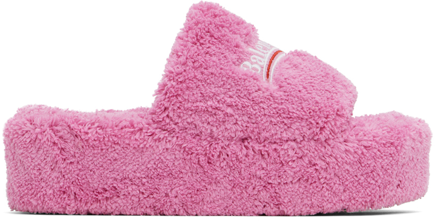 Pink Furry Platform Sandals