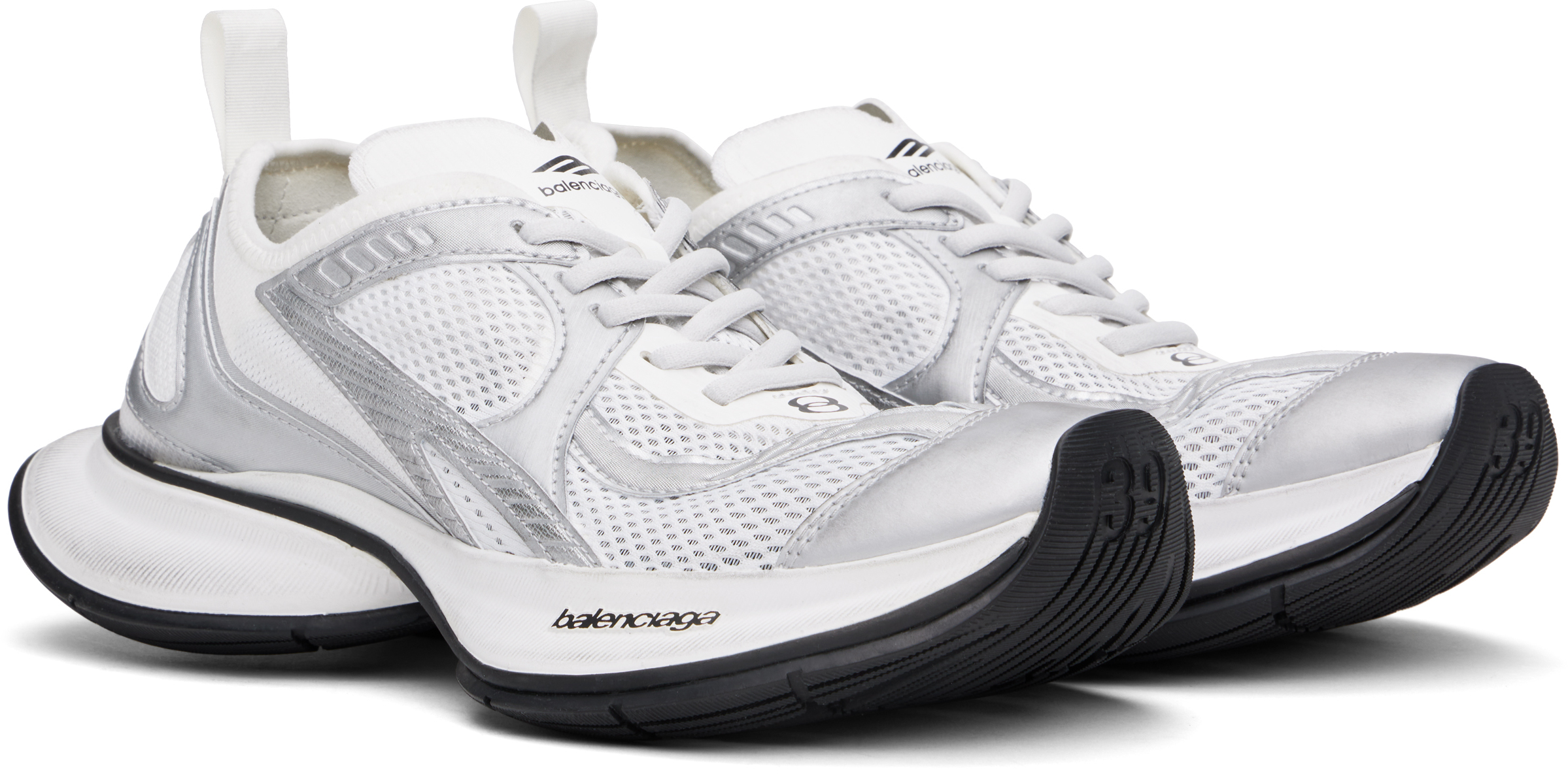 Balenciaga Two-tone Mesh And Fabric Circuit Sneakers In 9100 White/silver