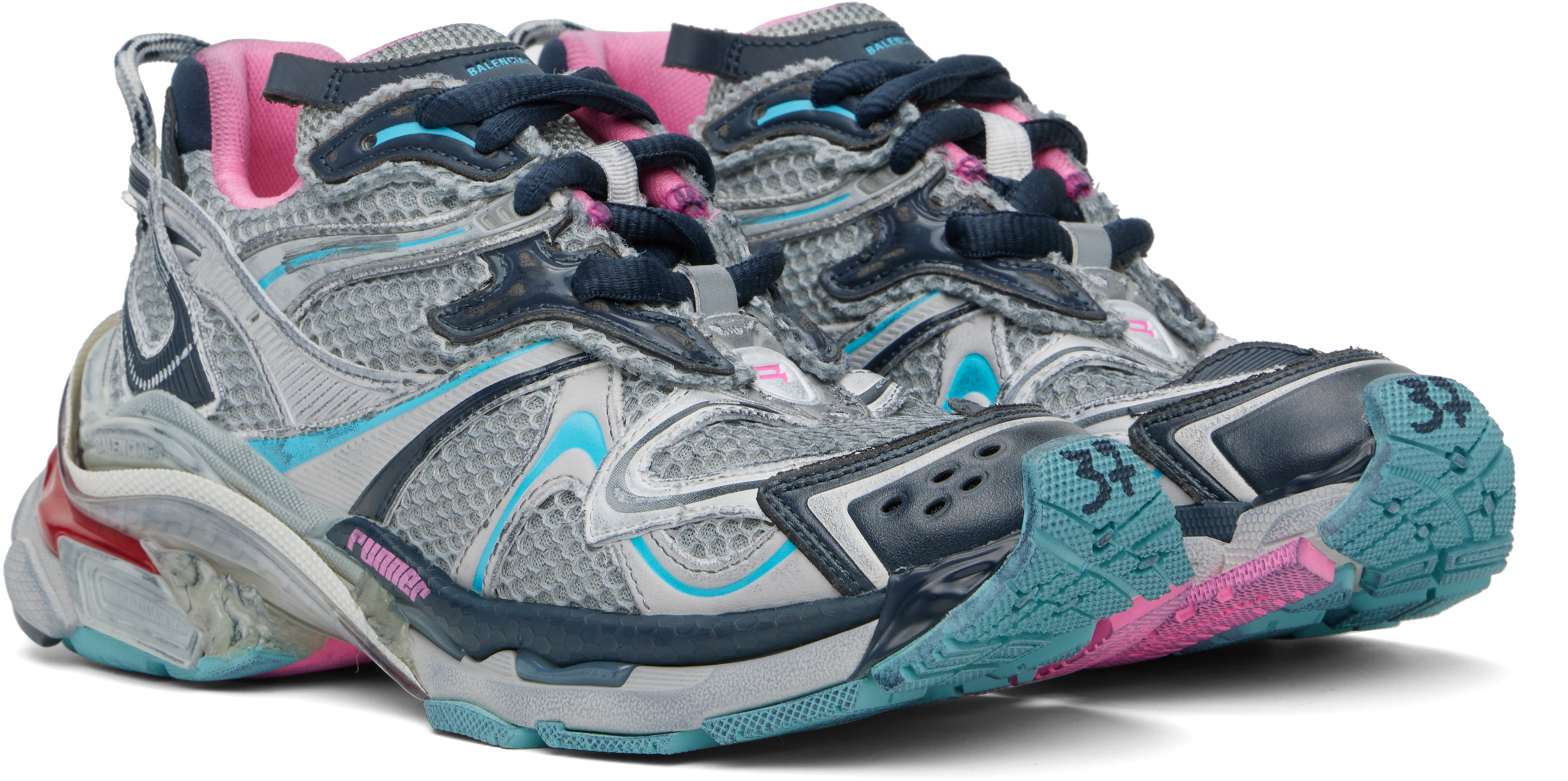 Balenciaga Multicolor Nylon And Mesh Sneakers In 1045 Grey/blue/pink/