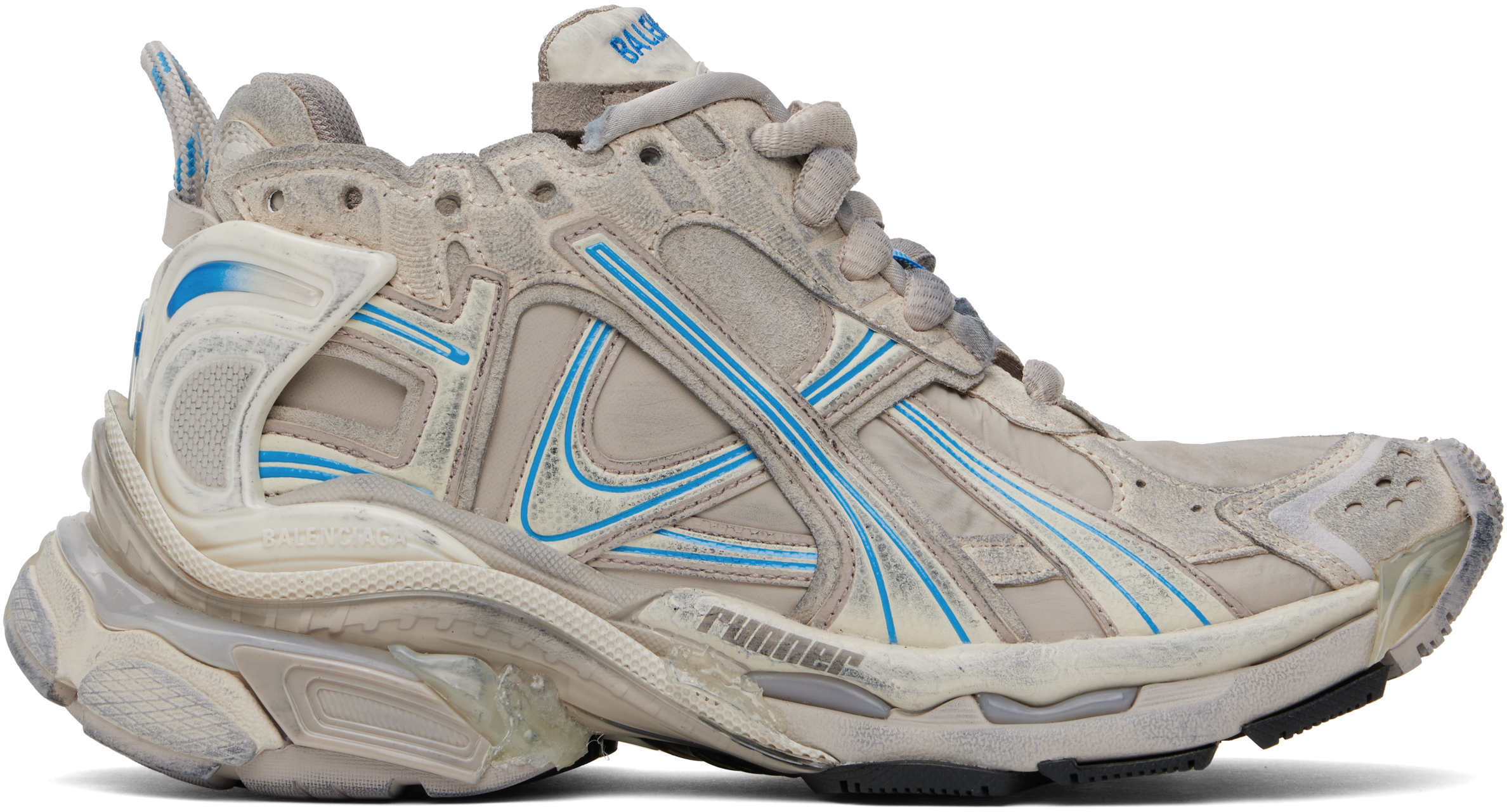 BALENCIAGA GRAY & BLUE RUNNER SNEAKERS