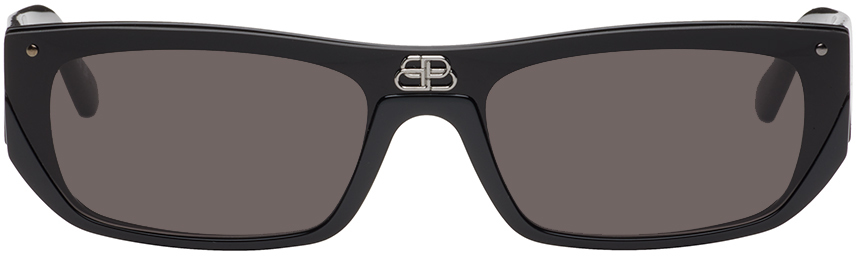 Balenciaga Black Shield Rectangle Sunglasses In Black-black-grey