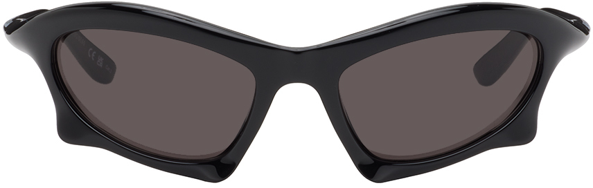 Shop Balenciaga Black Bat Rectangle Sunglasses In Black-black-grey