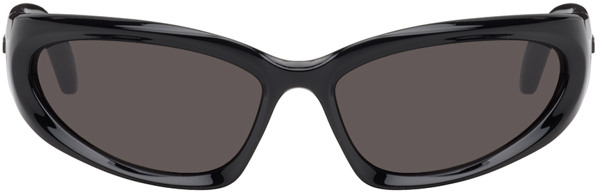 Balenciaga Black Swift Oval Sunglasses In Black-black-grey
