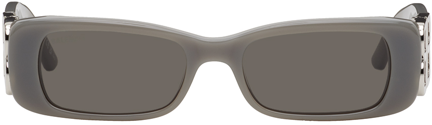 Balenciaga Gray Dynasty Rectangle Sunglasses In Grey-silver-grey