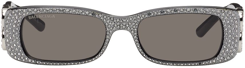 Balenciaga Silver Dynasty Rectangle Sunglasses In Black-silver-grey