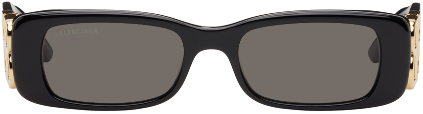 Balenciaga Black Dynasty Rectangle Sunglasses In Black-gold-grey