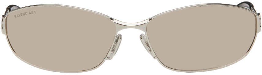 Balenciaga Silver Rectangular Sunglasses In Metallic