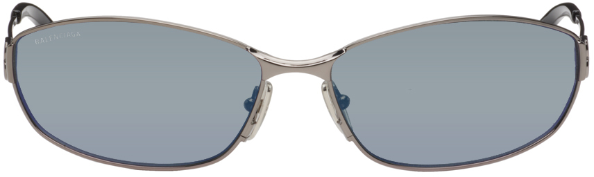 Balenciaga Gunmetal Rectangular Sunglasses In Metallic