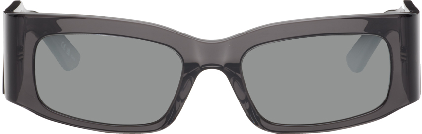 Balenciaga Black Rectangular Sunglasses In Grey-grey-silver