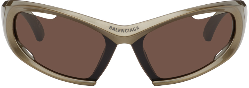 Balenciaga Brown Dynamo Rectangle Sunglasses In Green-green-brown