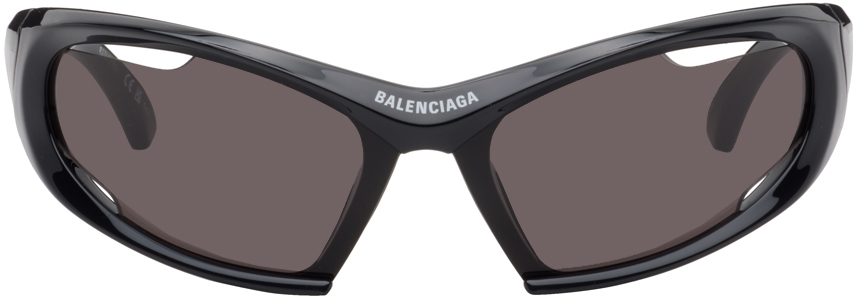 Balenciaga Black Dynamo Rectangle Sunglasses In Black-black-grey