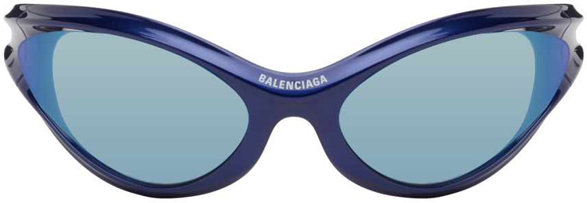 Shop Balenciaga Blue Dynamo Round Sunglasses In Blue-blue-blue
