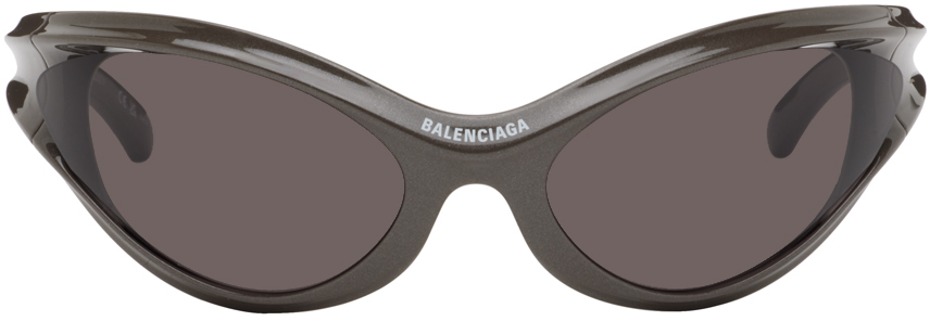 Balenciaga Gray Dynamo Round Sunglasses In Brown