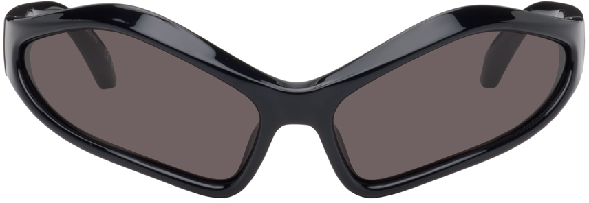 Balenciaga Black Fennec Oval Sunglasses In Black-black-grey
