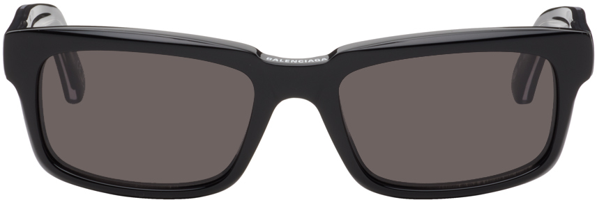 Balenciaga Black Rectangular Sunglasses In Black-black-grey