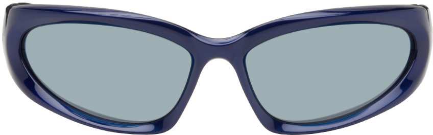 Shop Balenciaga Blue Swift Oval Sunglasses In Blue-blue-blue