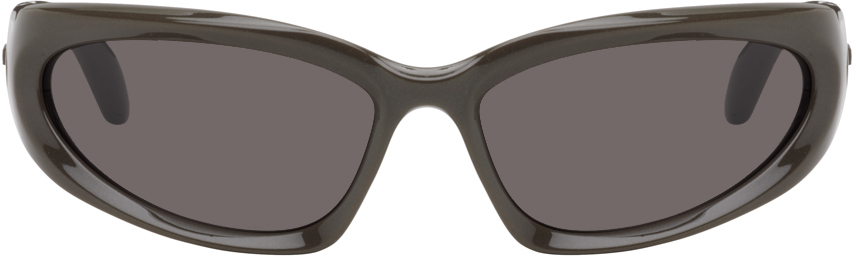 Balenciaga Gray Swift Oval Sunglasses In Black