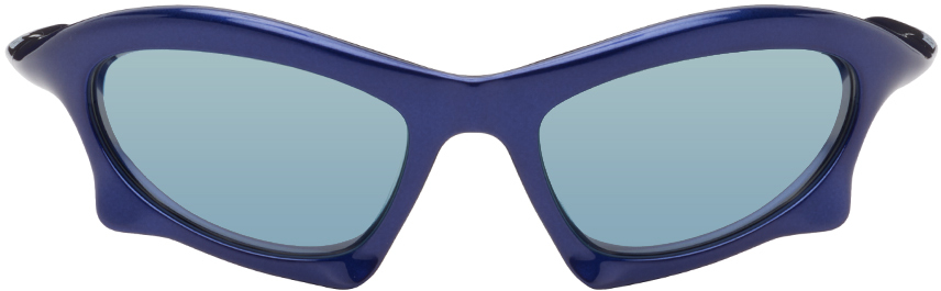 Shop Balenciaga Blue Bat Rectangle Sunglasses In Blue-blue-blue