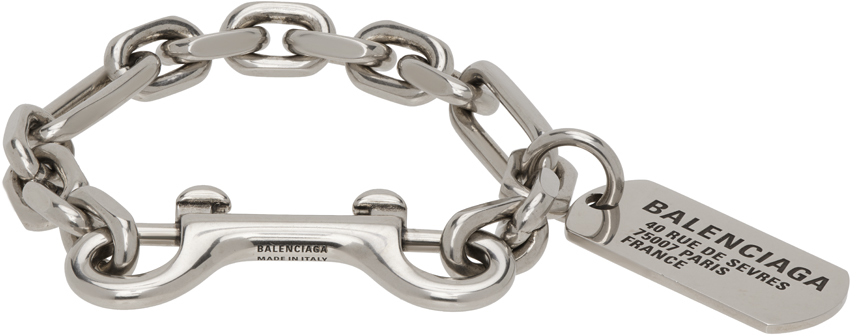 Shop Balenciaga Silver Tags Carabiner Bracelet In 0911 Antique Silver