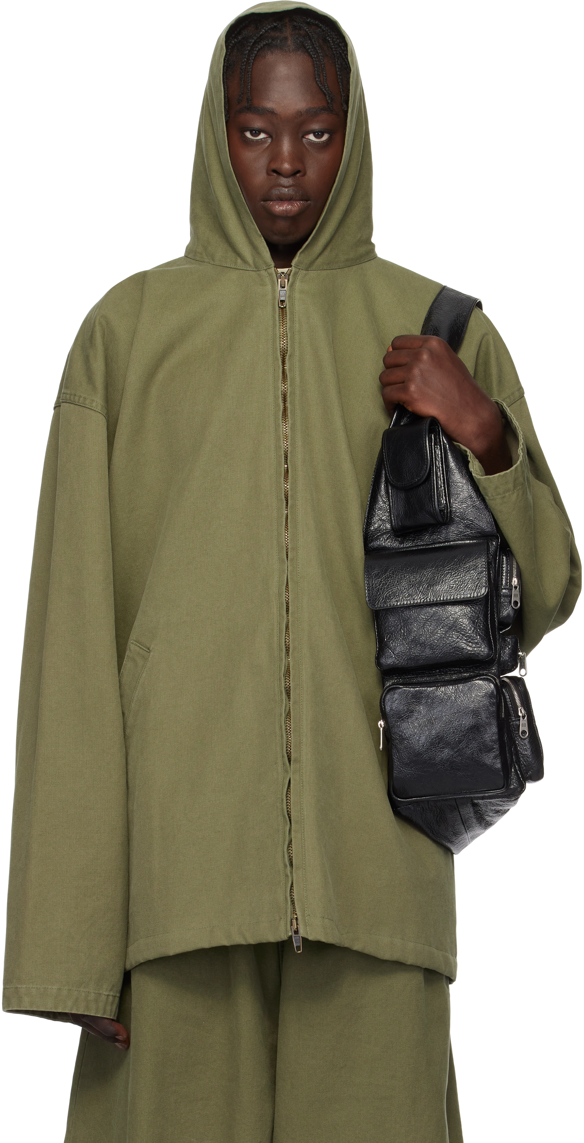 Khaki Hooded Zip-Up Jacket