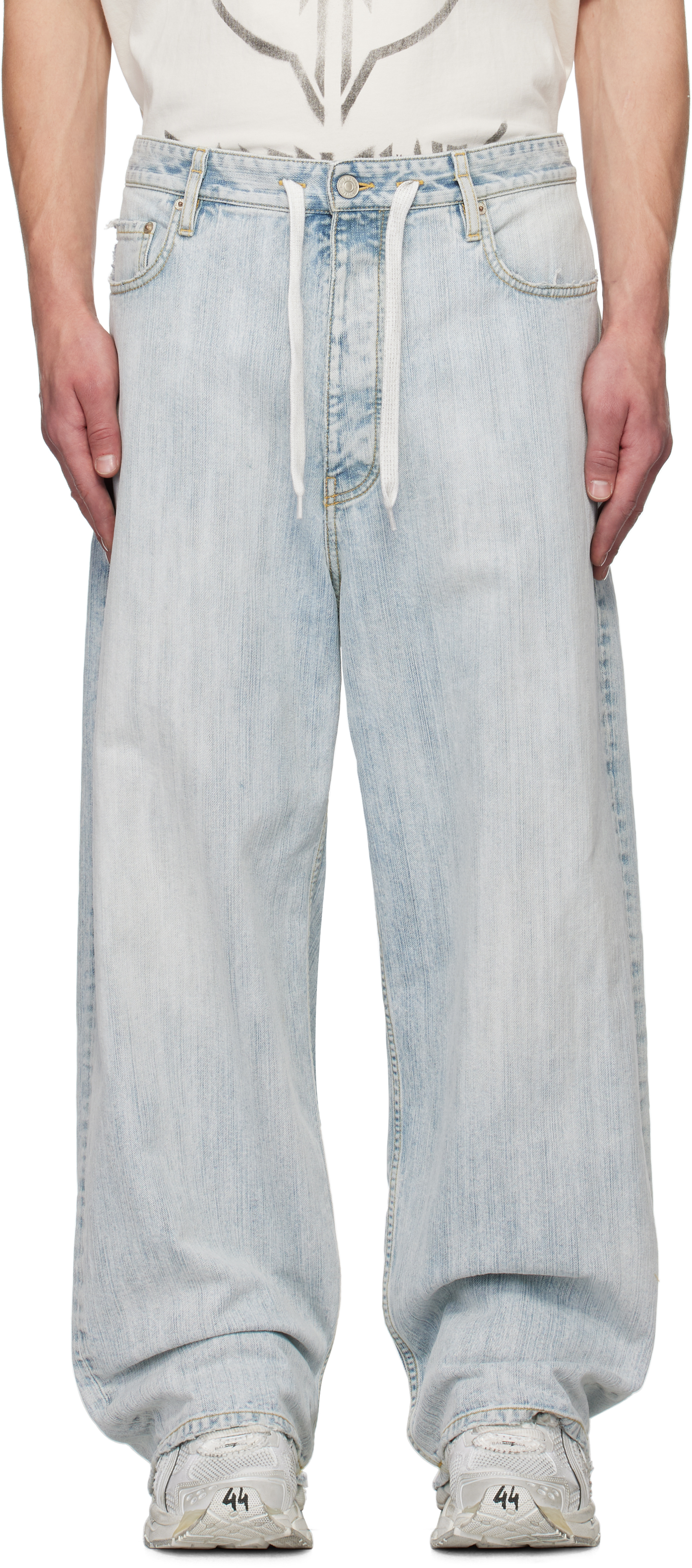 Blue Bleached Ring Baggy Jeans