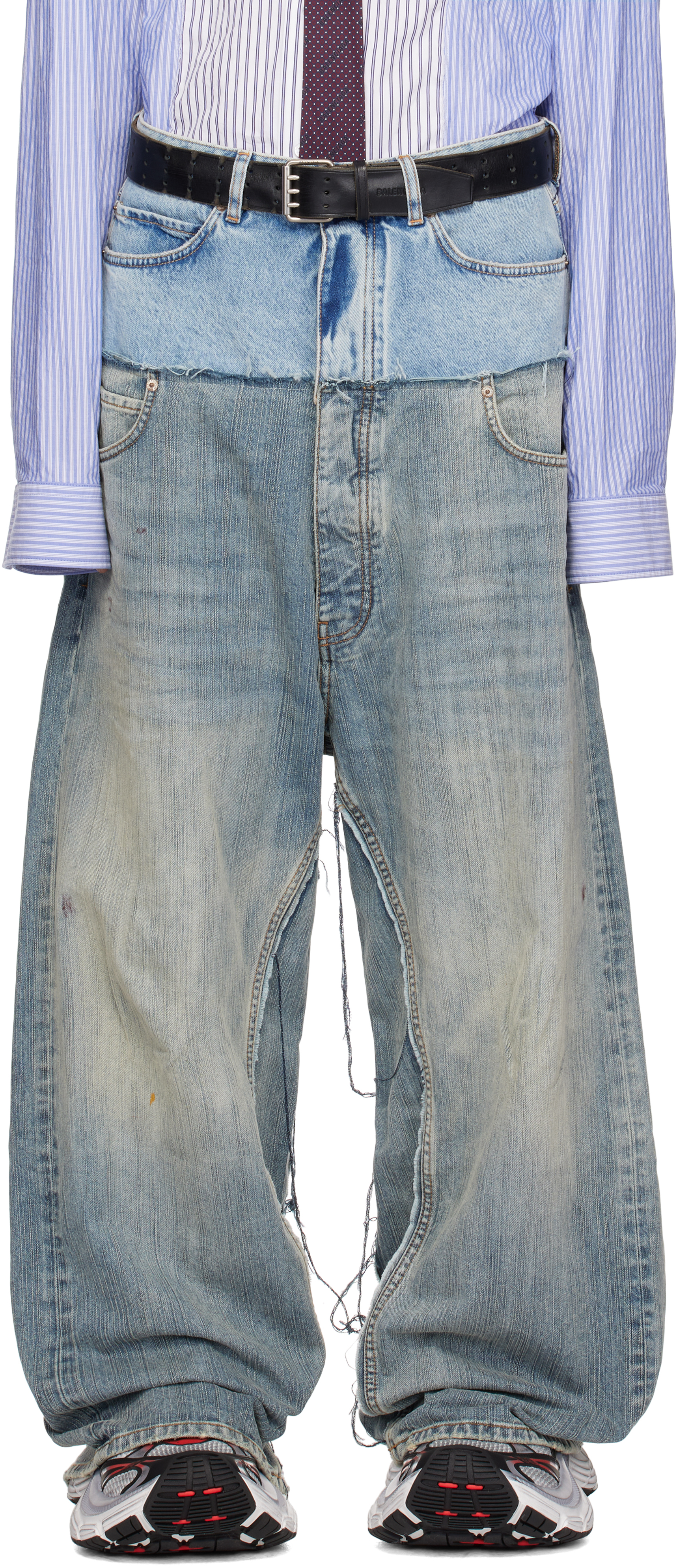 Blue Cut-Up Baggy Jeans