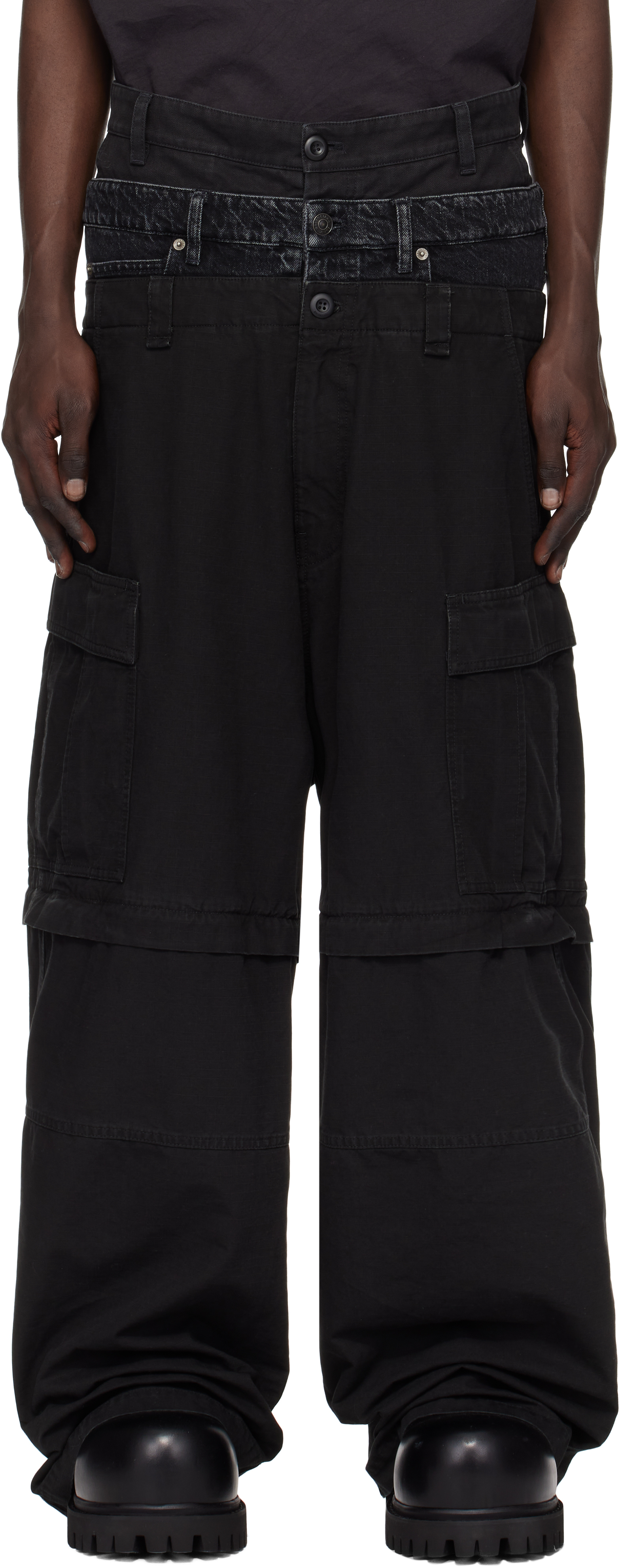 Black Triple Layered Cargo Pants