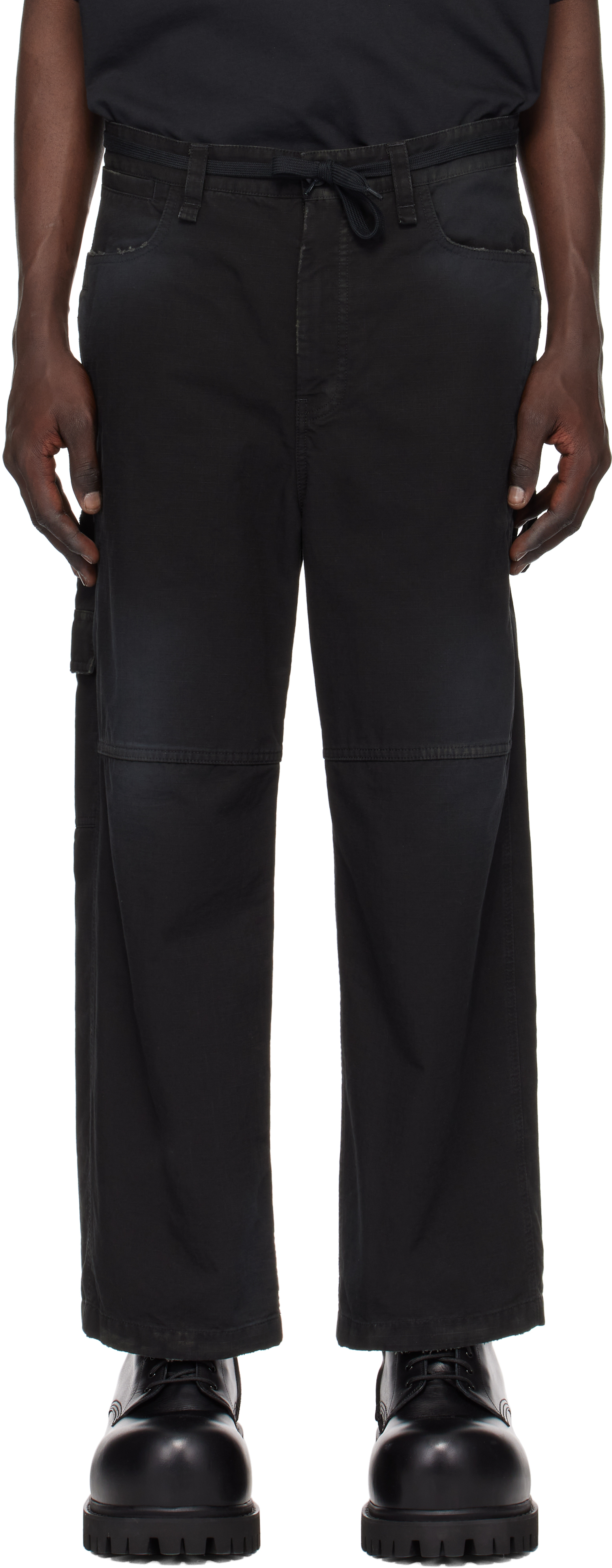 Black Cropped Skater Cargo Pants