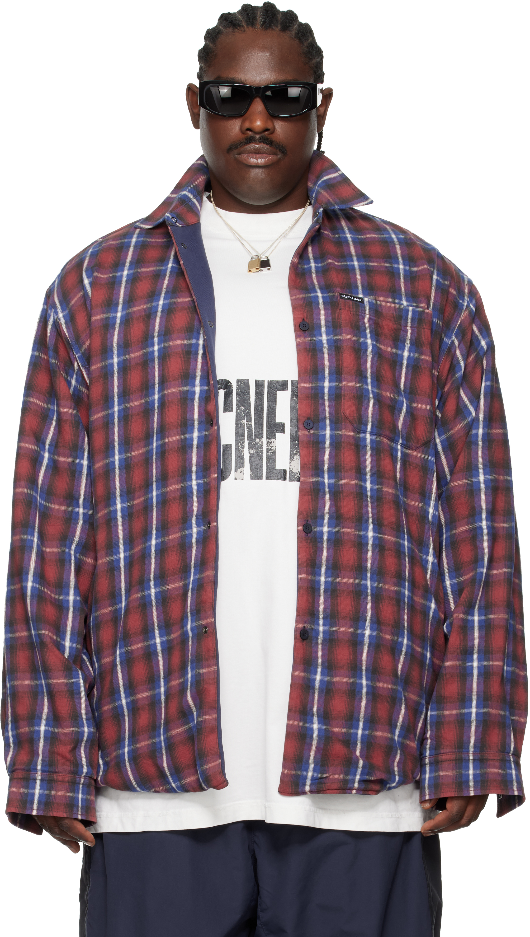 Balenciaga: レッド＆ブルー Lined オーバーシャツ | SSENSE 日本