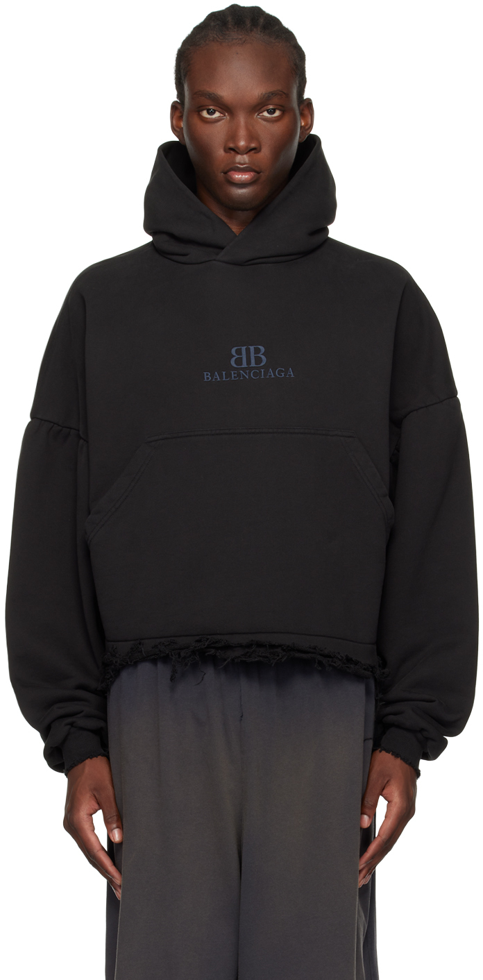 Balenciaga Logo Embroidery Hoodie Black 1